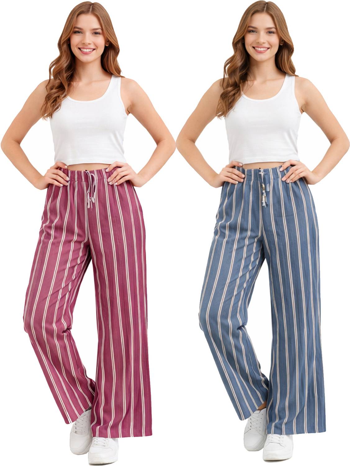 100LUCK Loose Fit Girls Grey, Pink Trousers