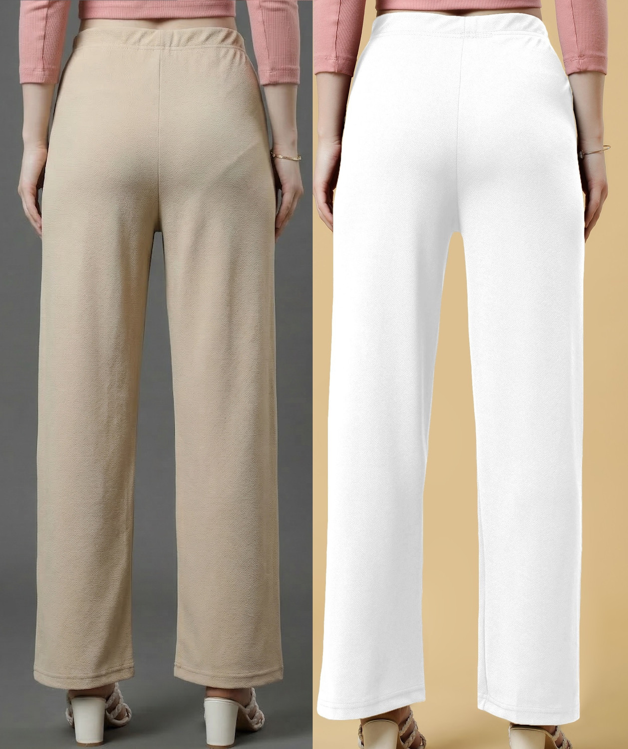 Image of Doil Domec Regular Fit Women White, Beige Trousers