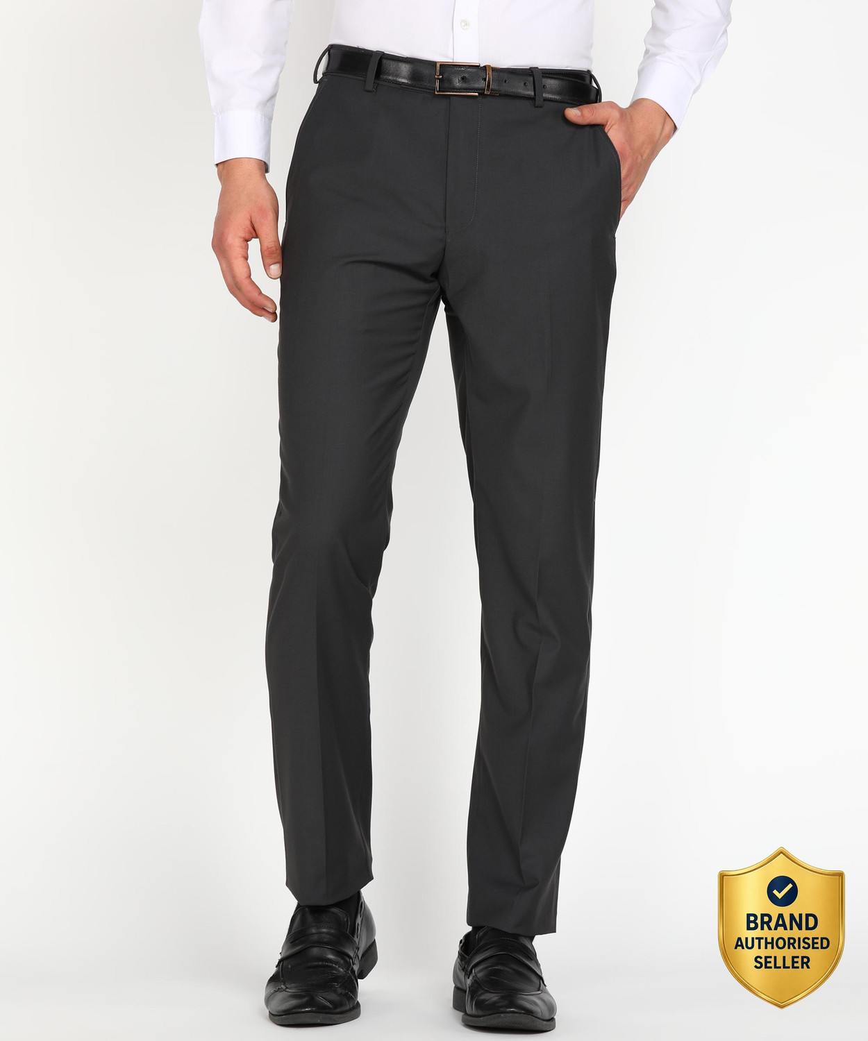 Image of PARK AVENUE Slim Fit Men Grey Trousers
