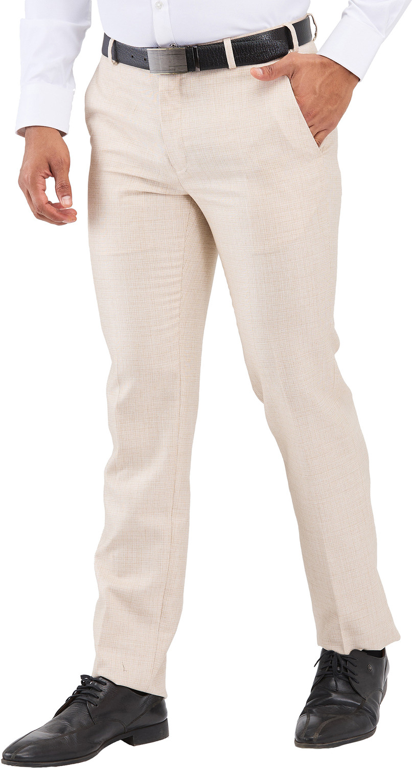 Image of Raymond Slim Fit Men Beige Trousers
