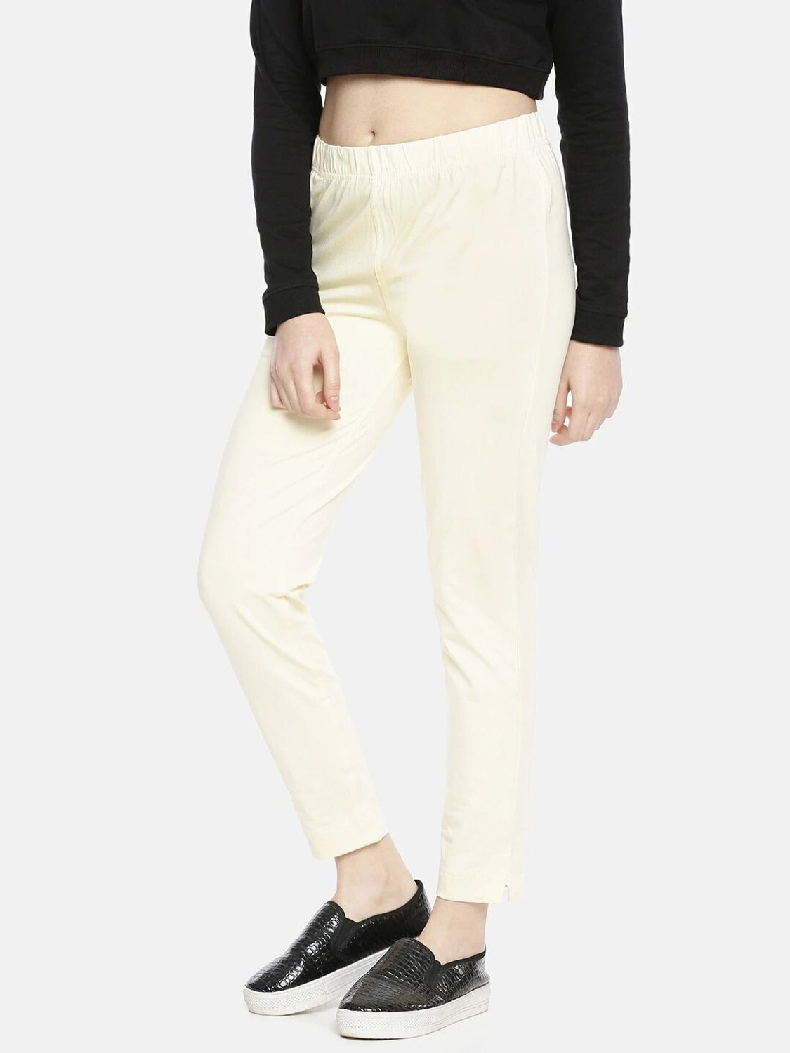 Image of Dollar Missy Dollar Missy Women's Cotton Four-Way Stretchable Kurti Pant Straight Fit Women Cream Trousers