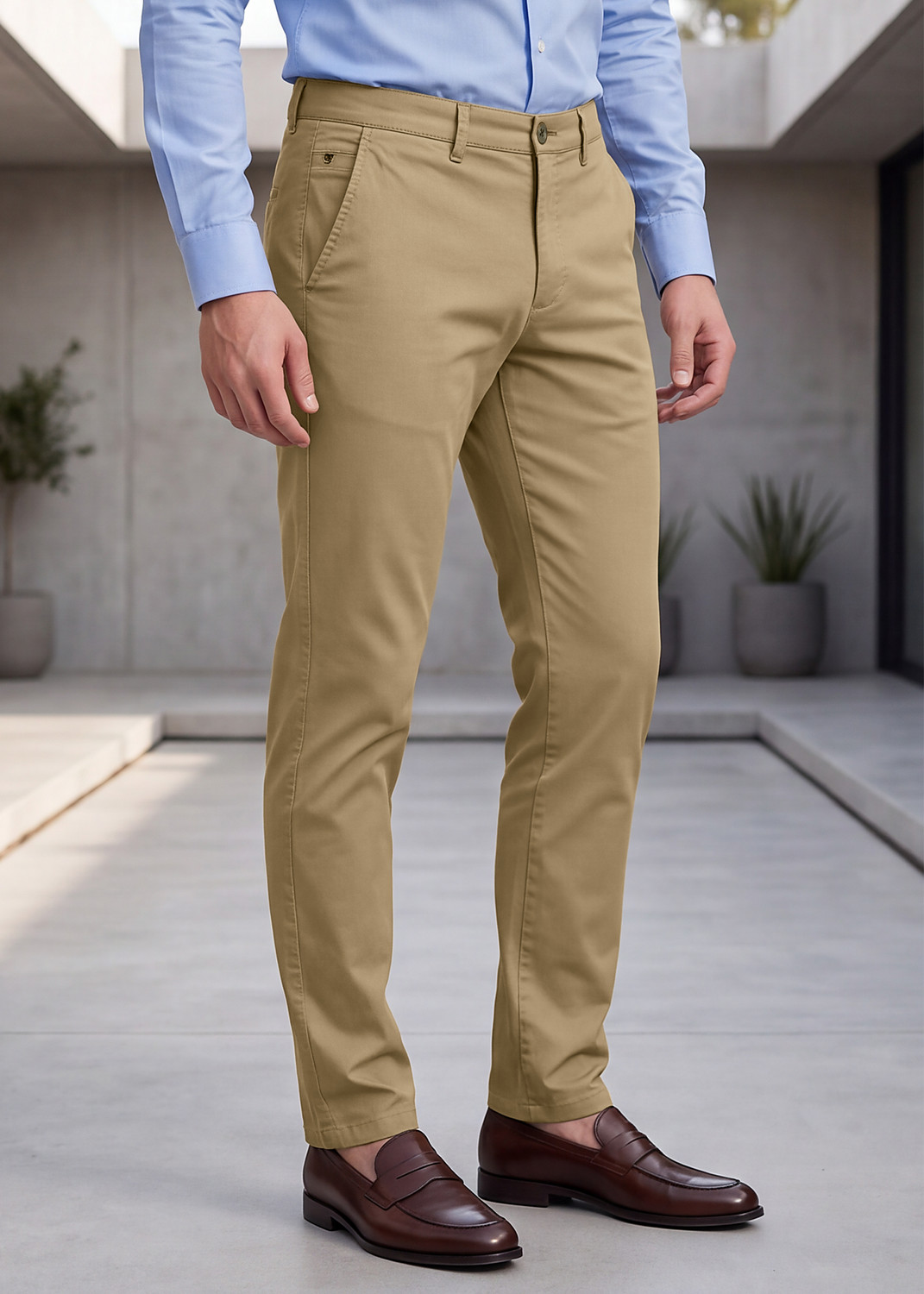 Image of KILLER Men Slim Fit Brown Cotton Blend Trousers