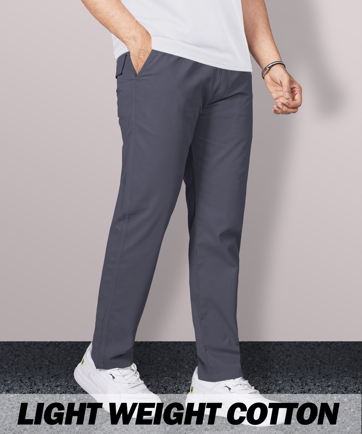 Image of VeBNoR Regular Fit Men Grey Trousers