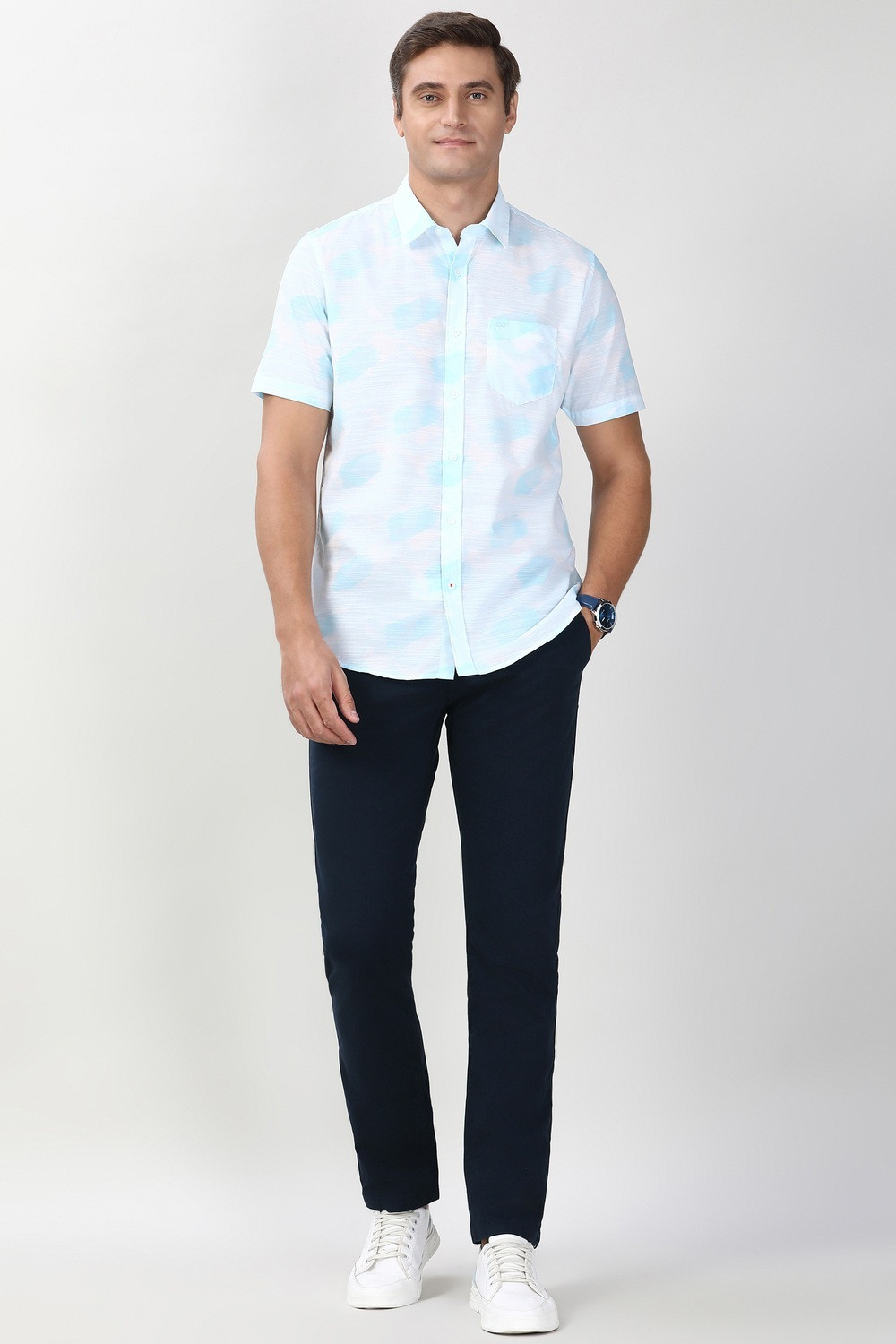 Image of PETER ENGLAND Slim Fit Men Dark Blue Trousers