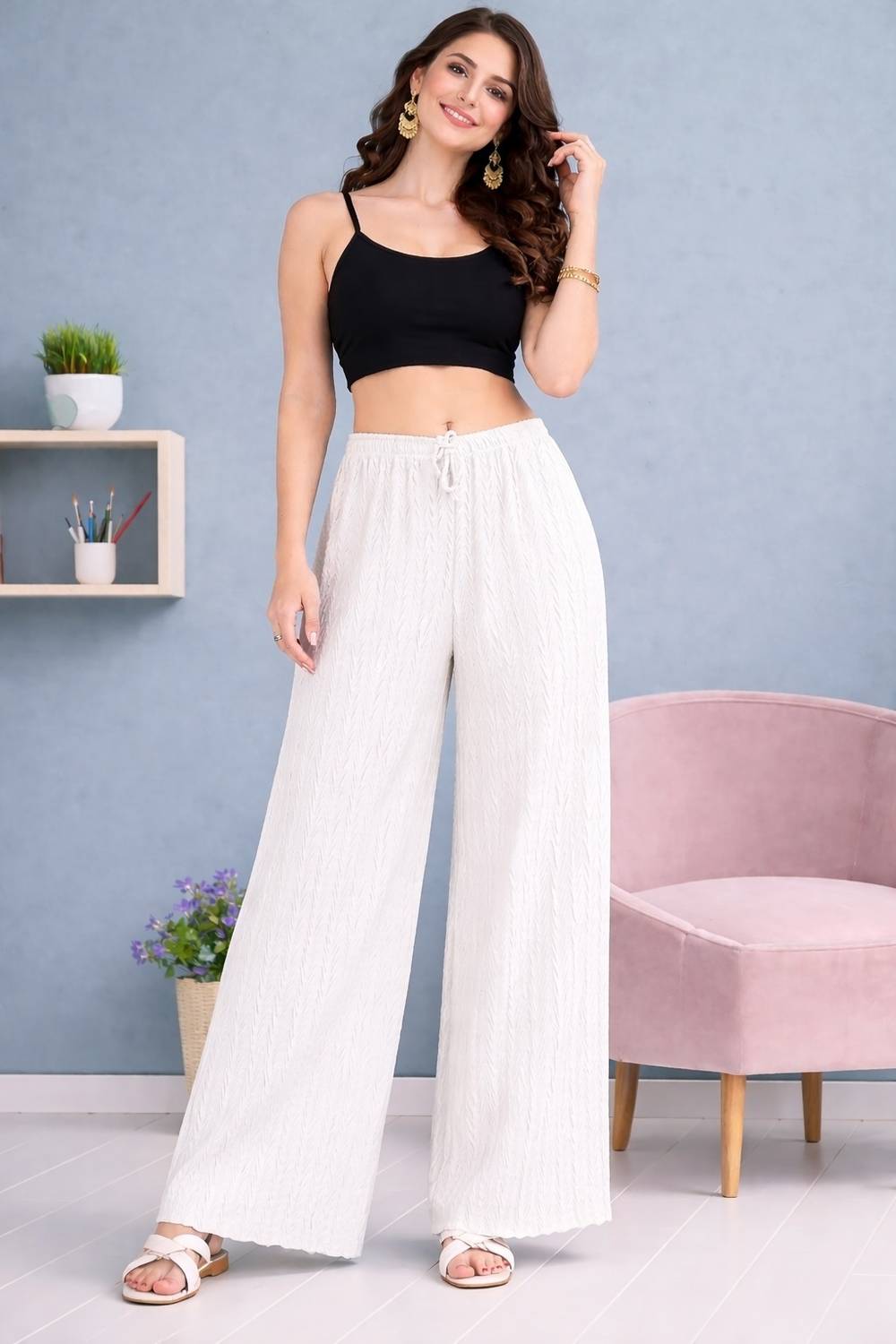 Amazplus Flared Women White Trousers
