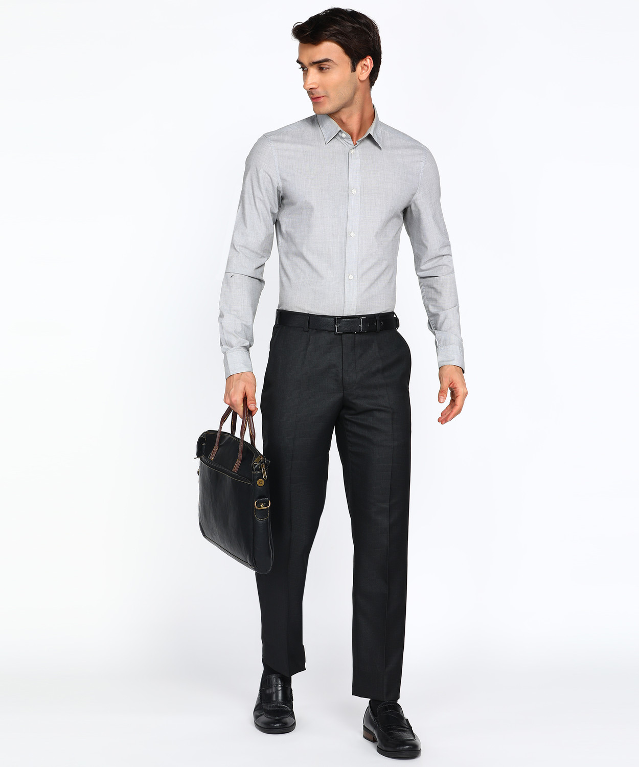 Image of PARK AVENUE Regular Fit Men Black Trousers