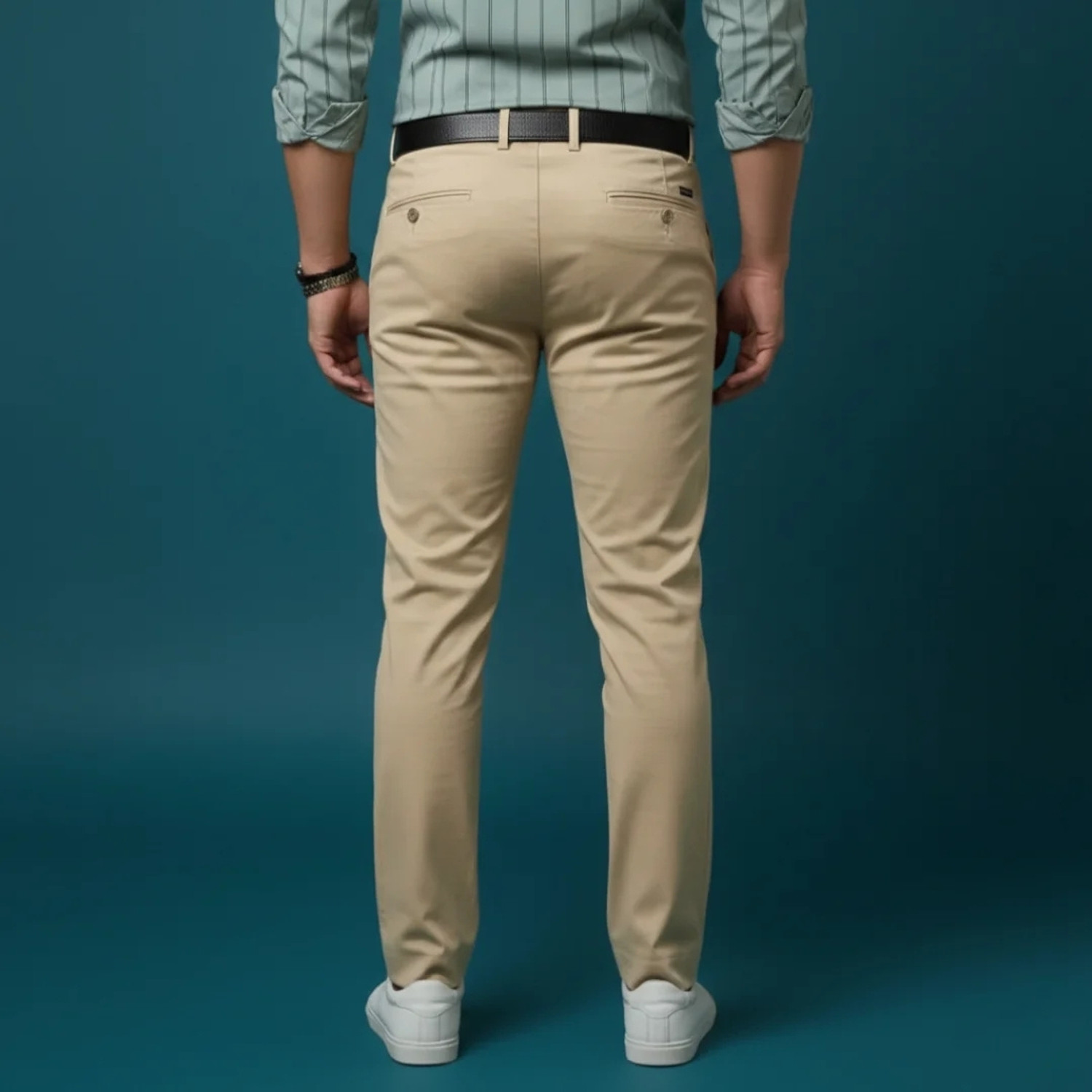 Image of PAKKALOOK Men Regular Fit Beige, Khaki Satin Trousers