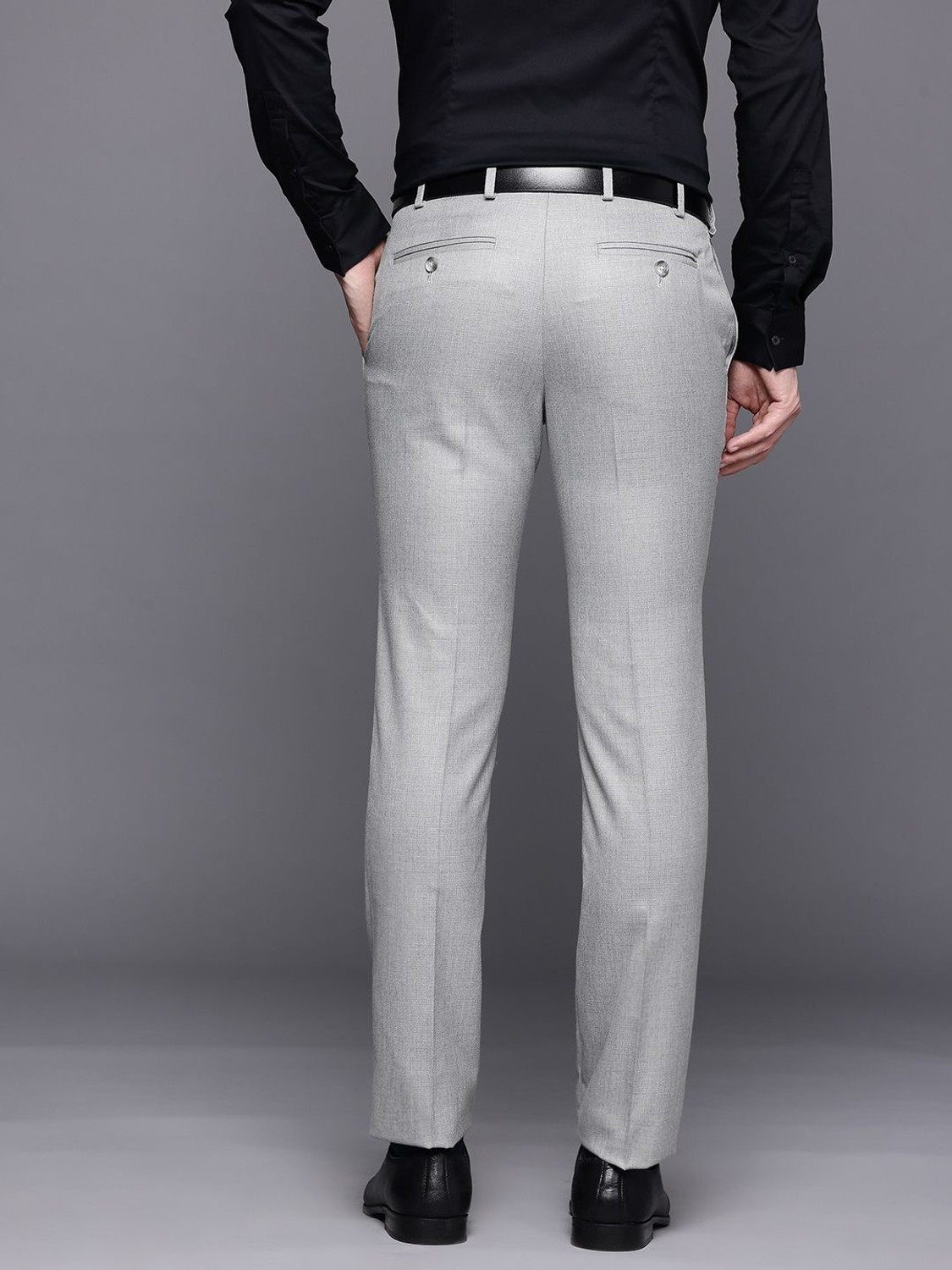 Image of Raymond Slim Fit Men Grey Trousers