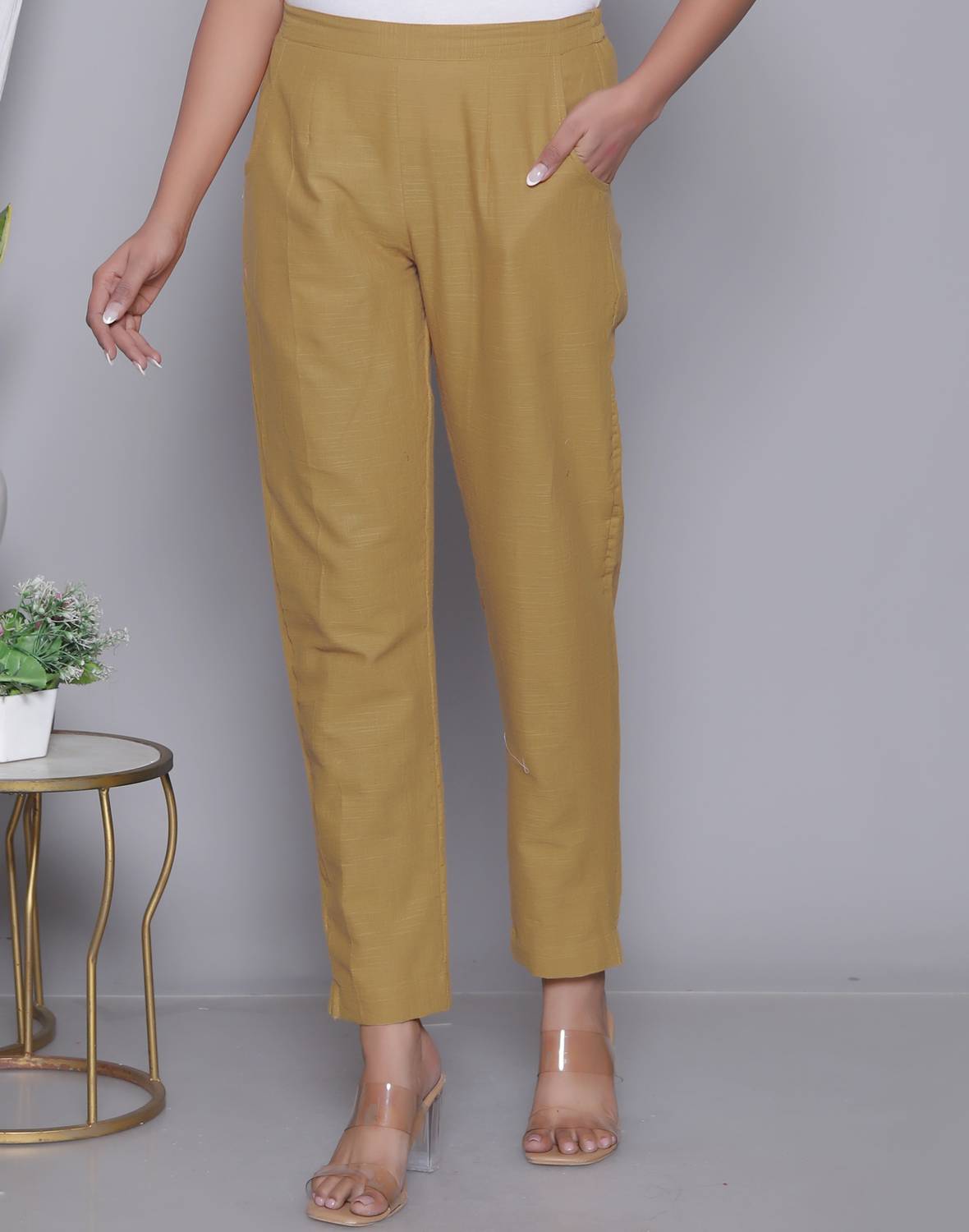 AAVONI Straight Fit Women Beige Trousers