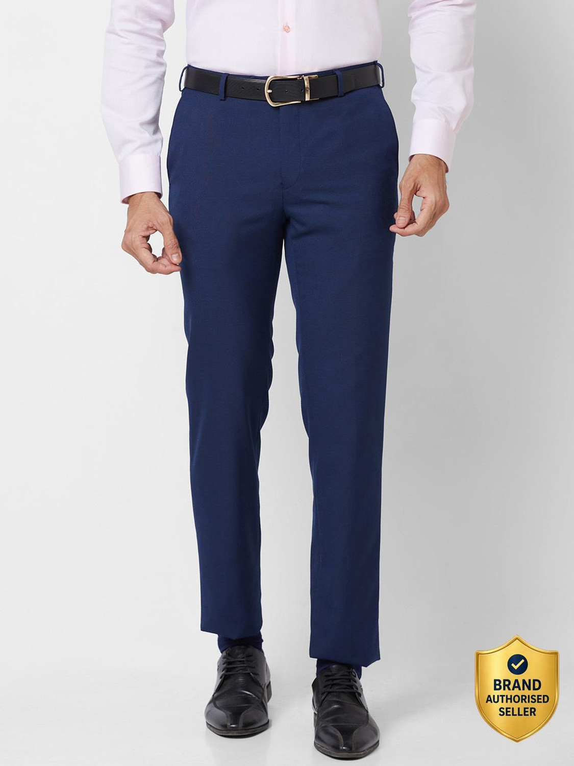 Image of Raymond Slim Fit Men Dark Blue Trousers