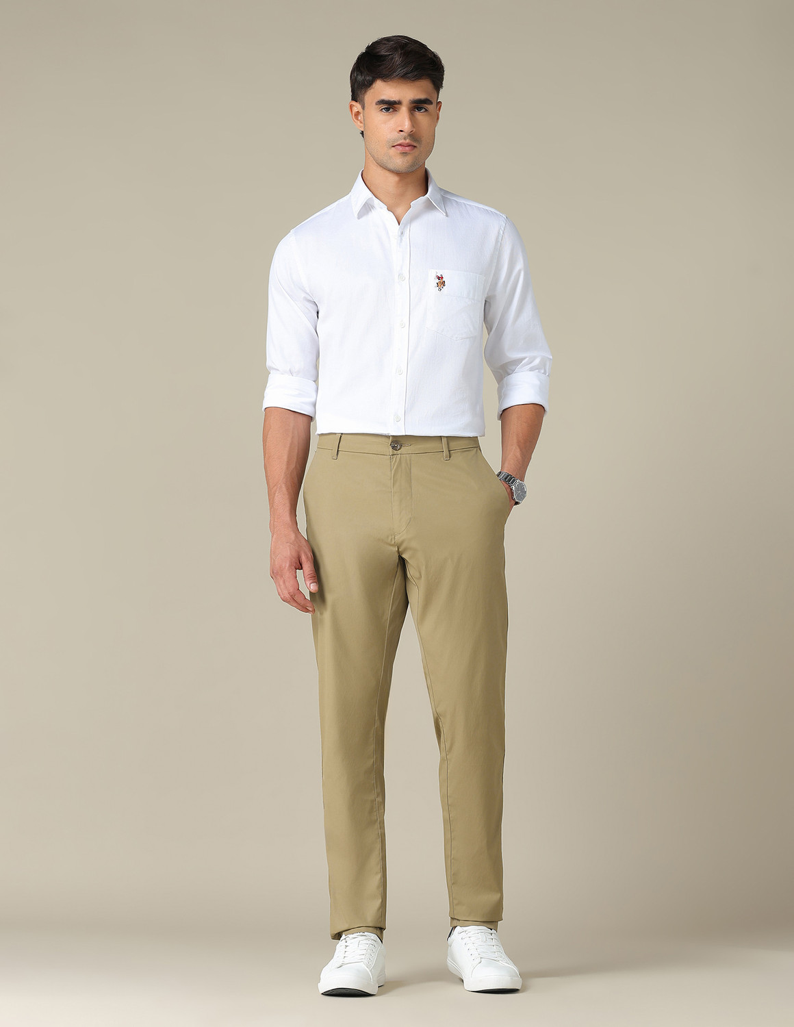 Image of U.S. POLO ASSN. Slim Fit Men Beige Trousers