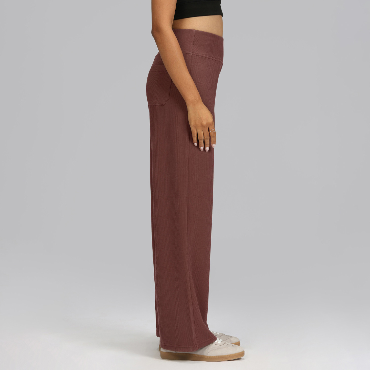 Image of BlissClub RibSupreme Wide Leg Pants - Regular Relaxed Women Maroon Trousers