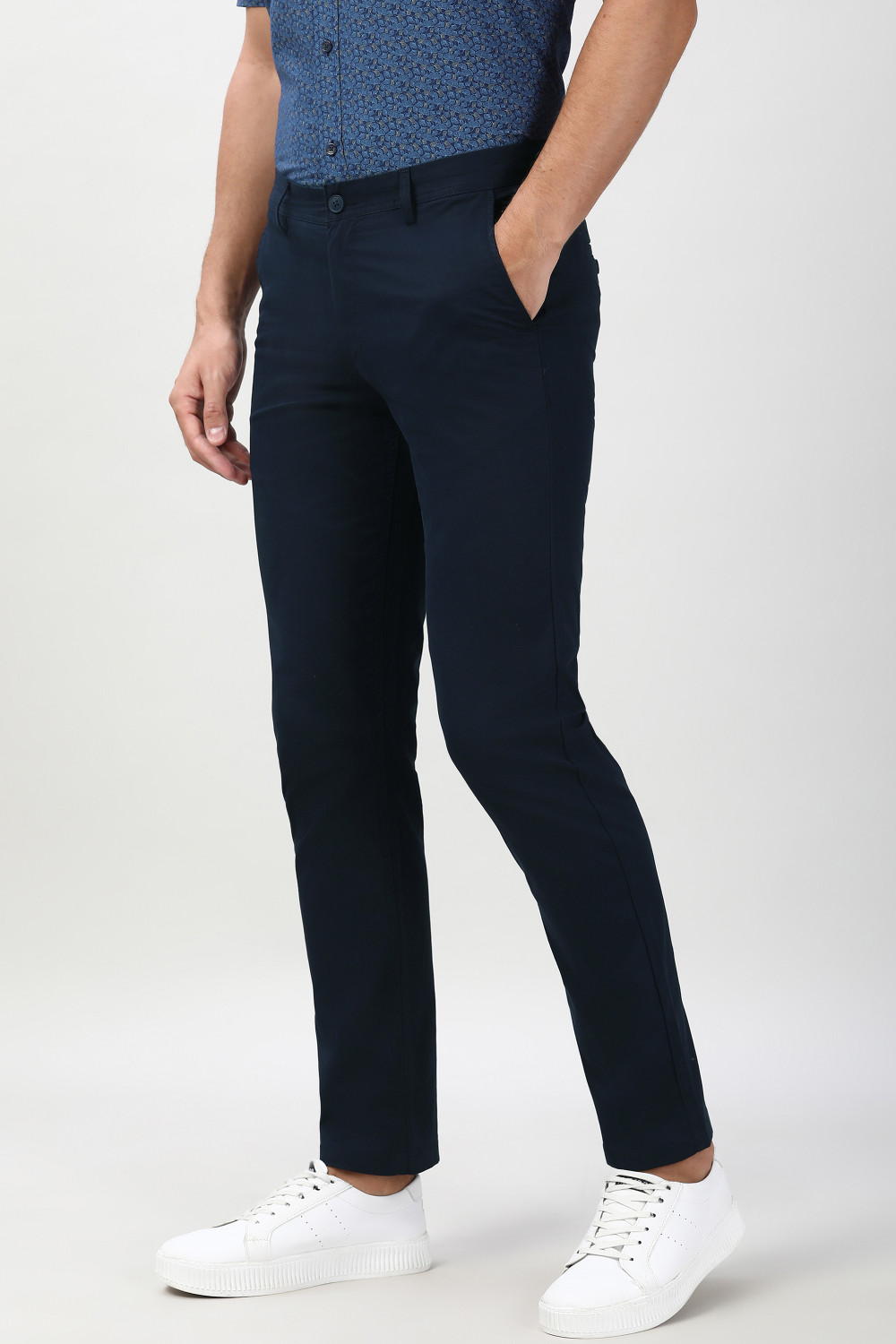 Image of PETER ENGLAND Slim Fit Men Dark Blue Trousers