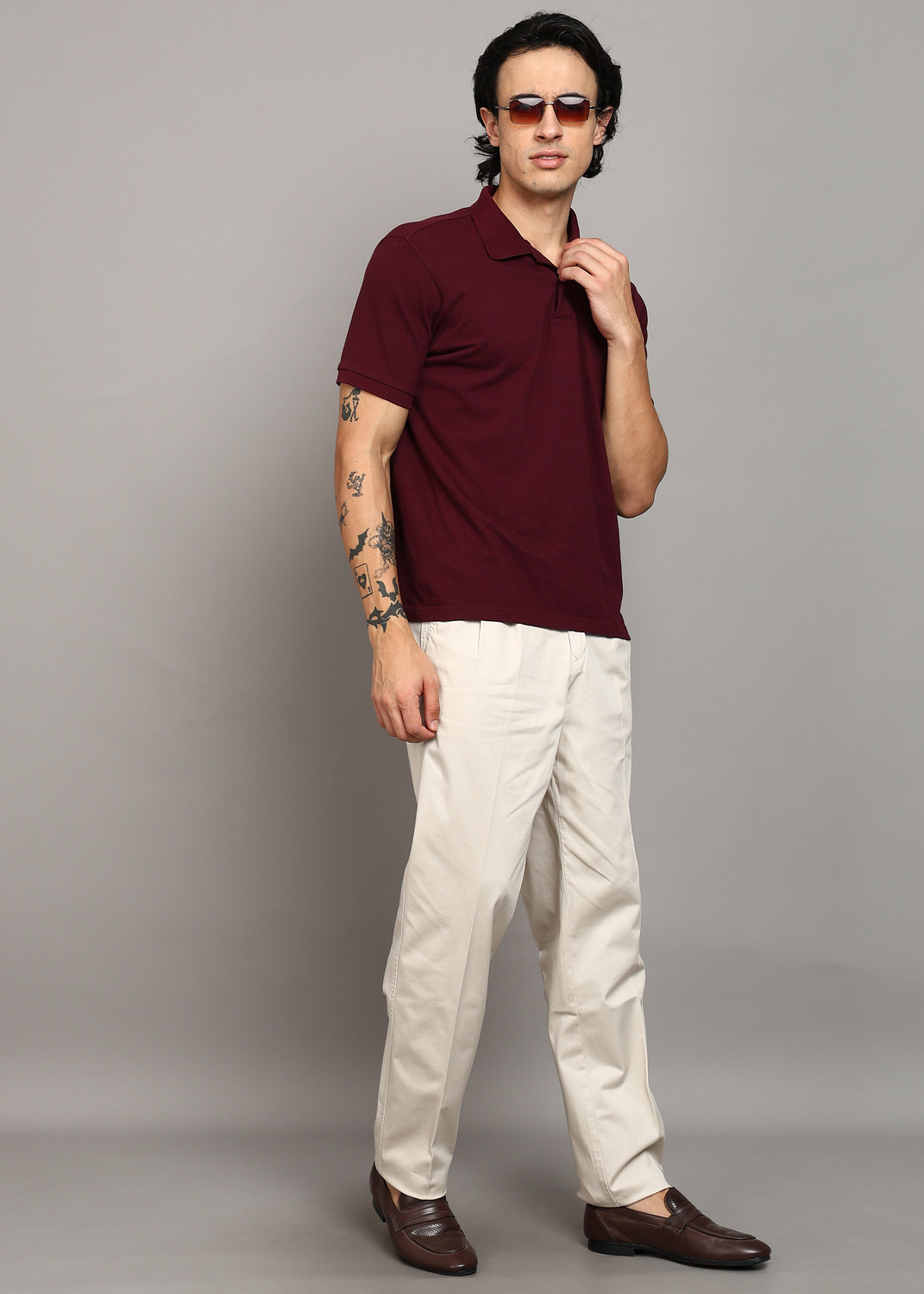 Image of KILLER Men Athletic Fit Cream Cotton Blend Trousers