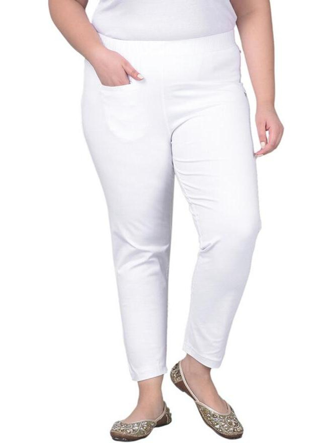 Image of Comfort Lady Regular Fit Women White Trousers