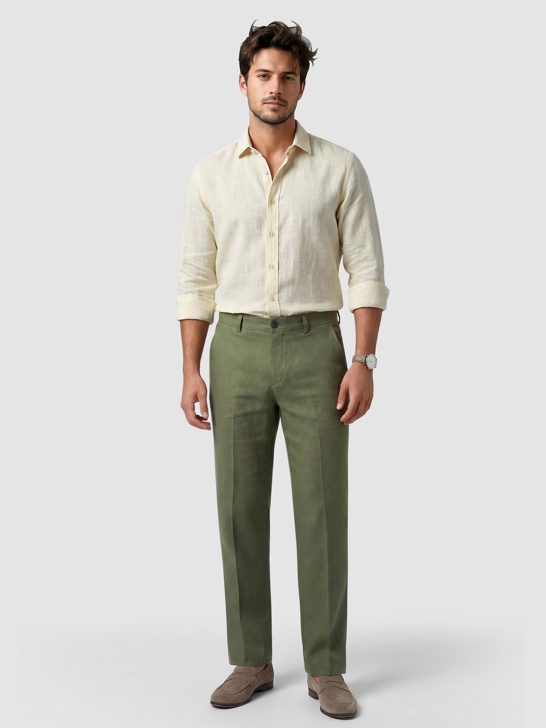 Image of BEYOUNG Straight Fit Men Green Trousers