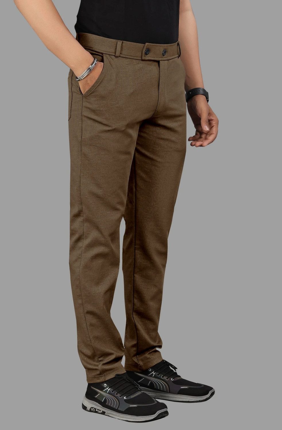 Image of COMBRAIDED Slim Fit Men Brown Trousers