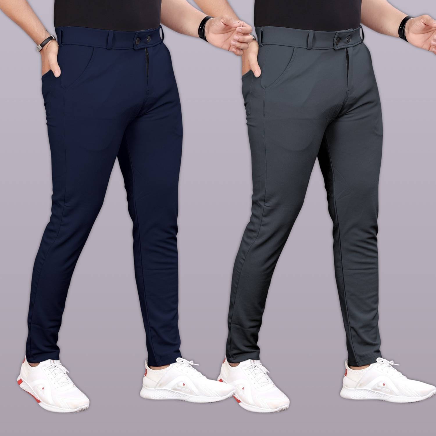 GIBBONTE Slim Fit Men Blue Trousers Pack of 2 - Image 1