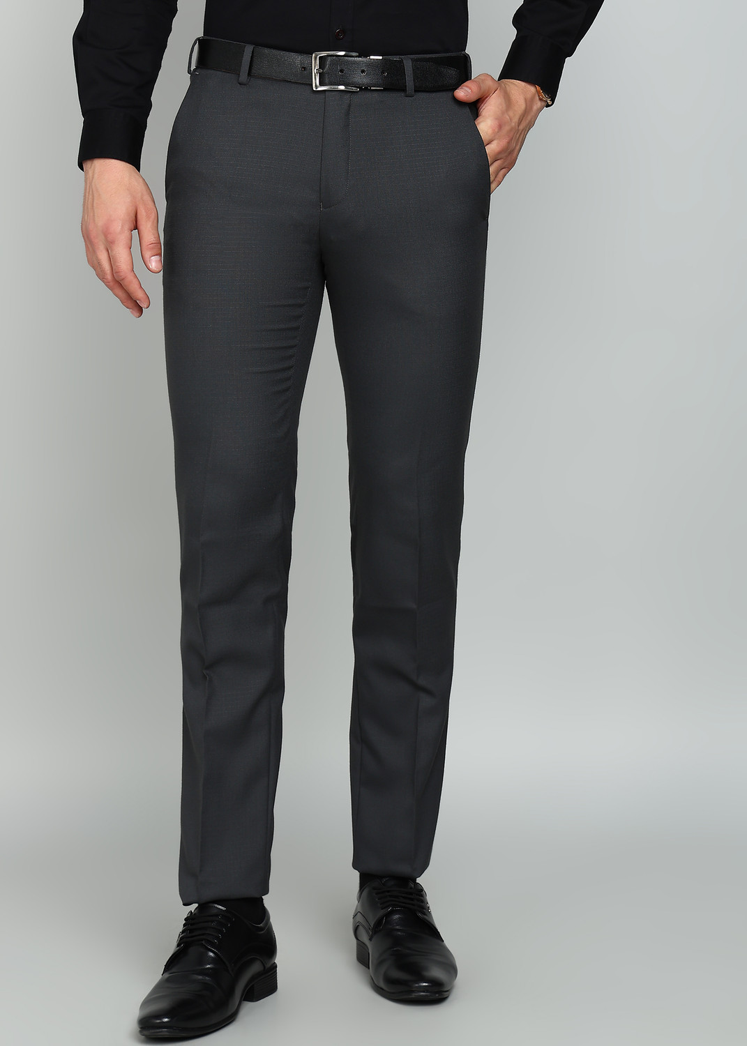 Image of Raymond Slim Fit Men Grey Trousers