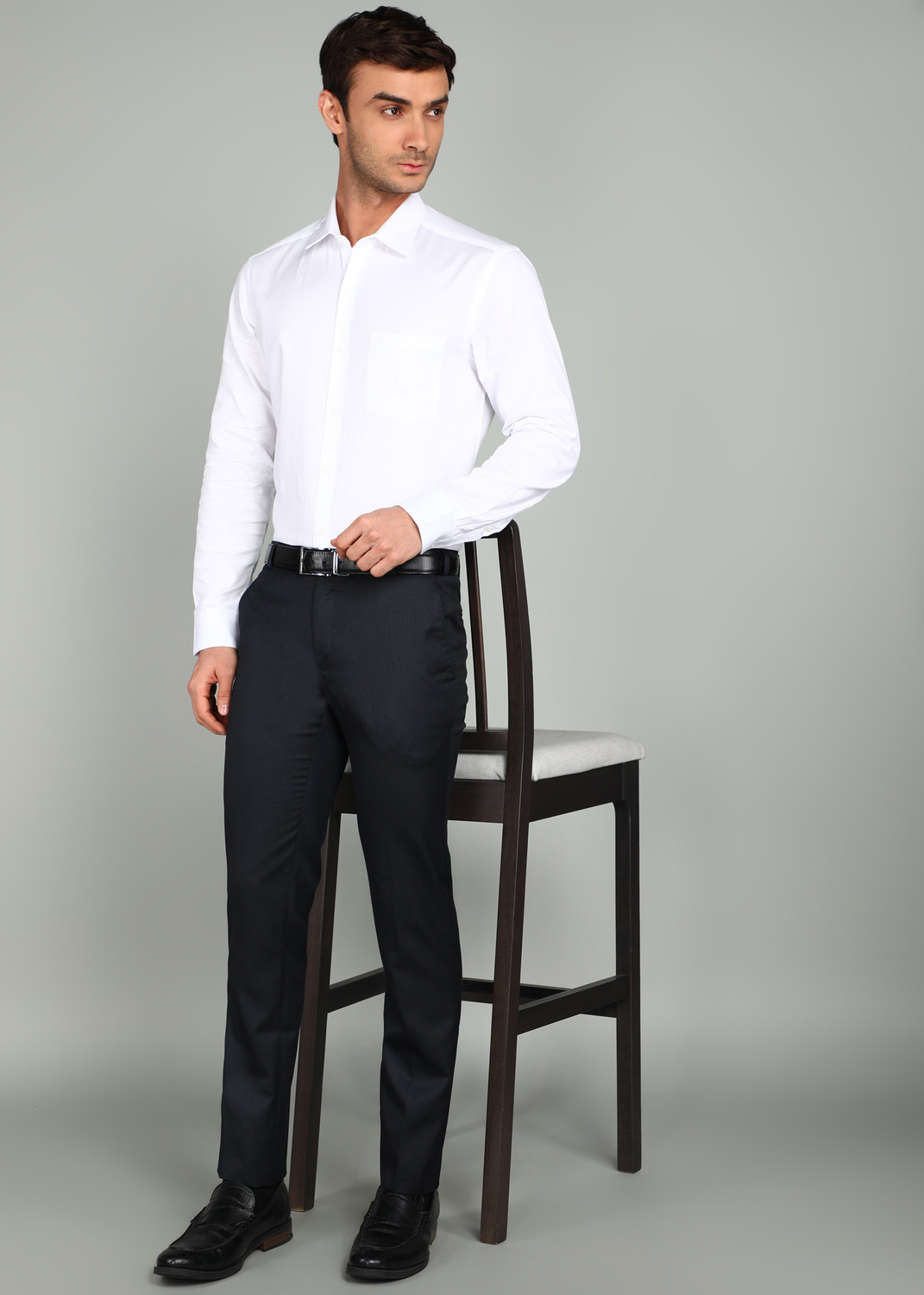 Image of Raymond Slim Fit Men Dark Blue Trousers