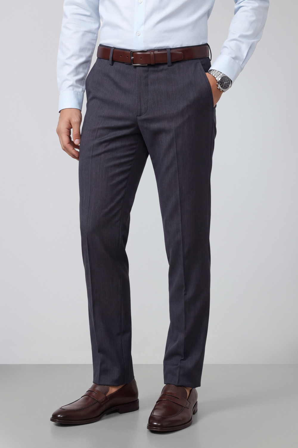 Image of PETER ENGLAND Men Slim Fit Blue Polyester Trousers