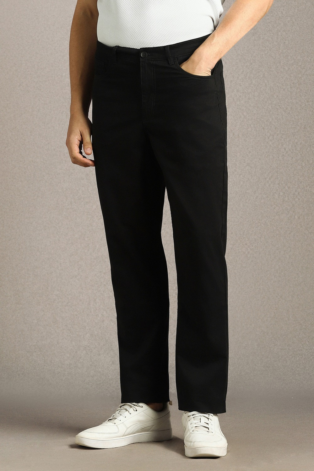 Image of LOUIS PHILIPPE Regular Fit Men Black Trousers