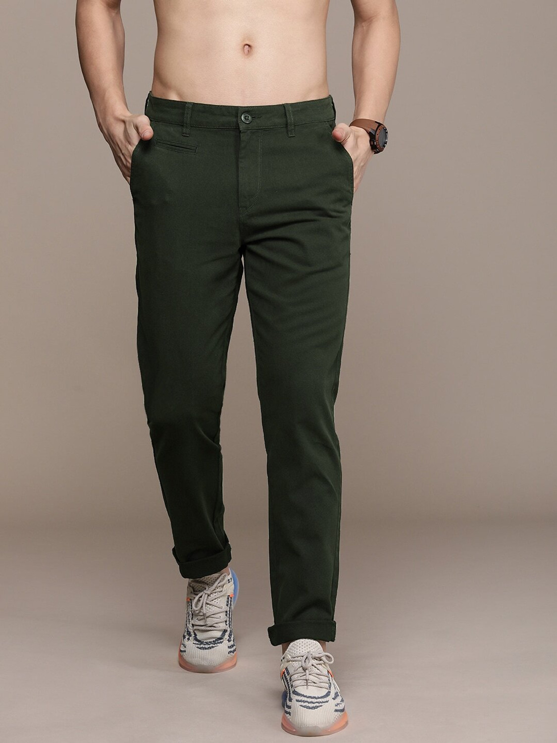 Image of Roadster Regular Fit Men Green Trousers