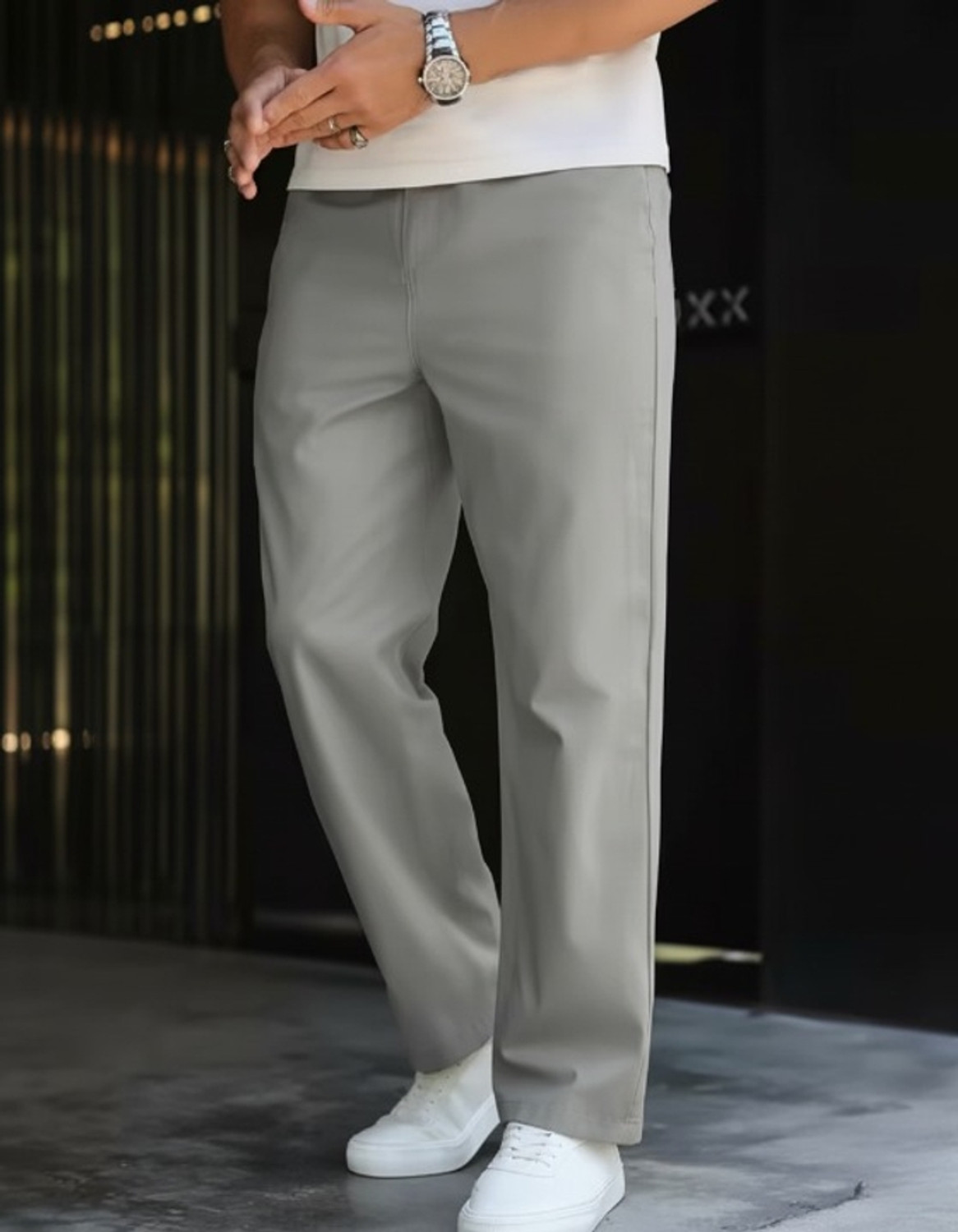 Image of Aroziya Loose Fit Men Dark Blue, Grey Trousers
