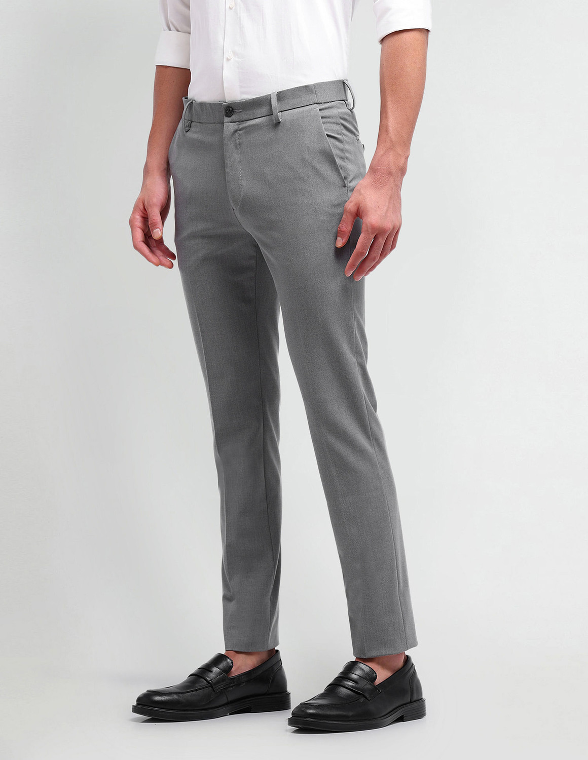 Image of Arrow Newyork Slim Fit Men Grey Trousers