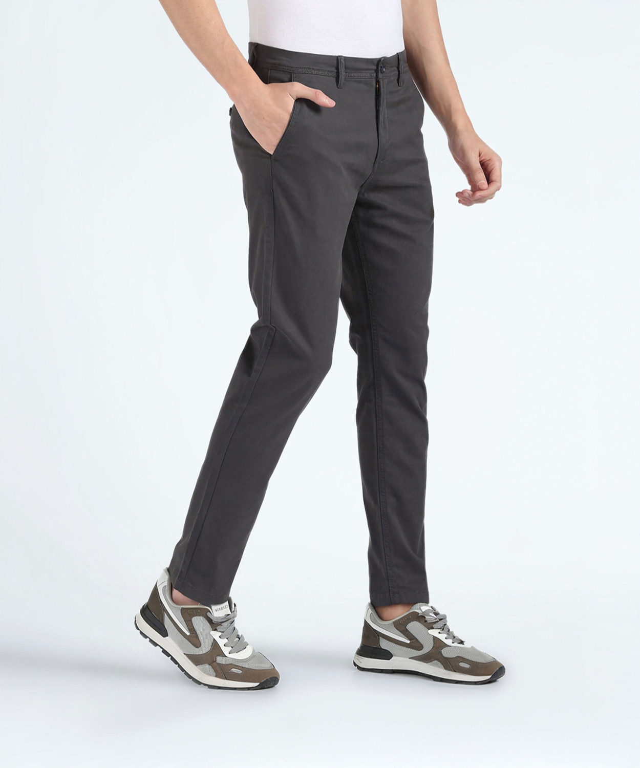 Image of FLYING MACHINE Regular Fit Men Grey Trousers
