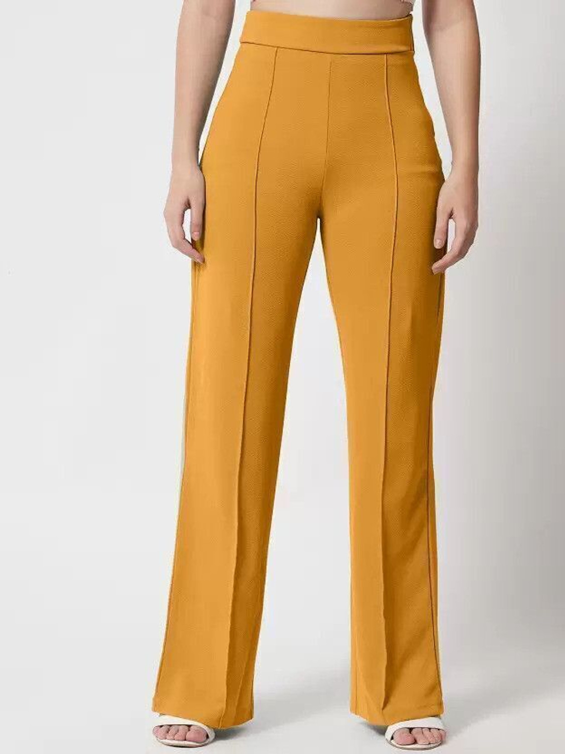 Image of OOWL Regular Fit Women Yellow Trousers