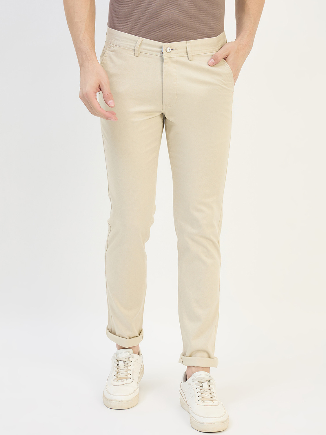 Image of DUKE Slim Fit Men Beige Trousers