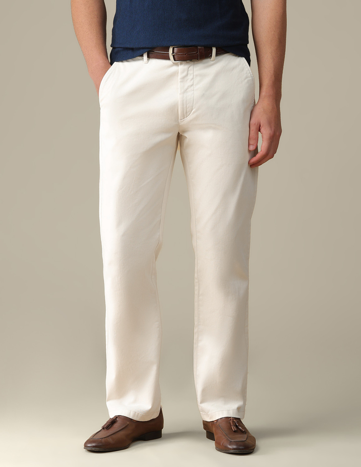 Image of U.S. POLO ASSN. Straight Fit Men White Trousers