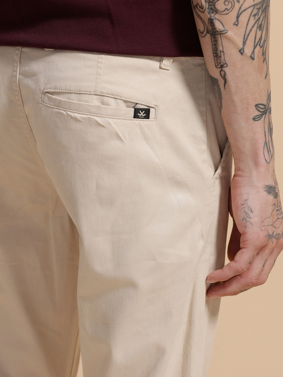 Image of WROGN Slim Fit Men Beige Trousers