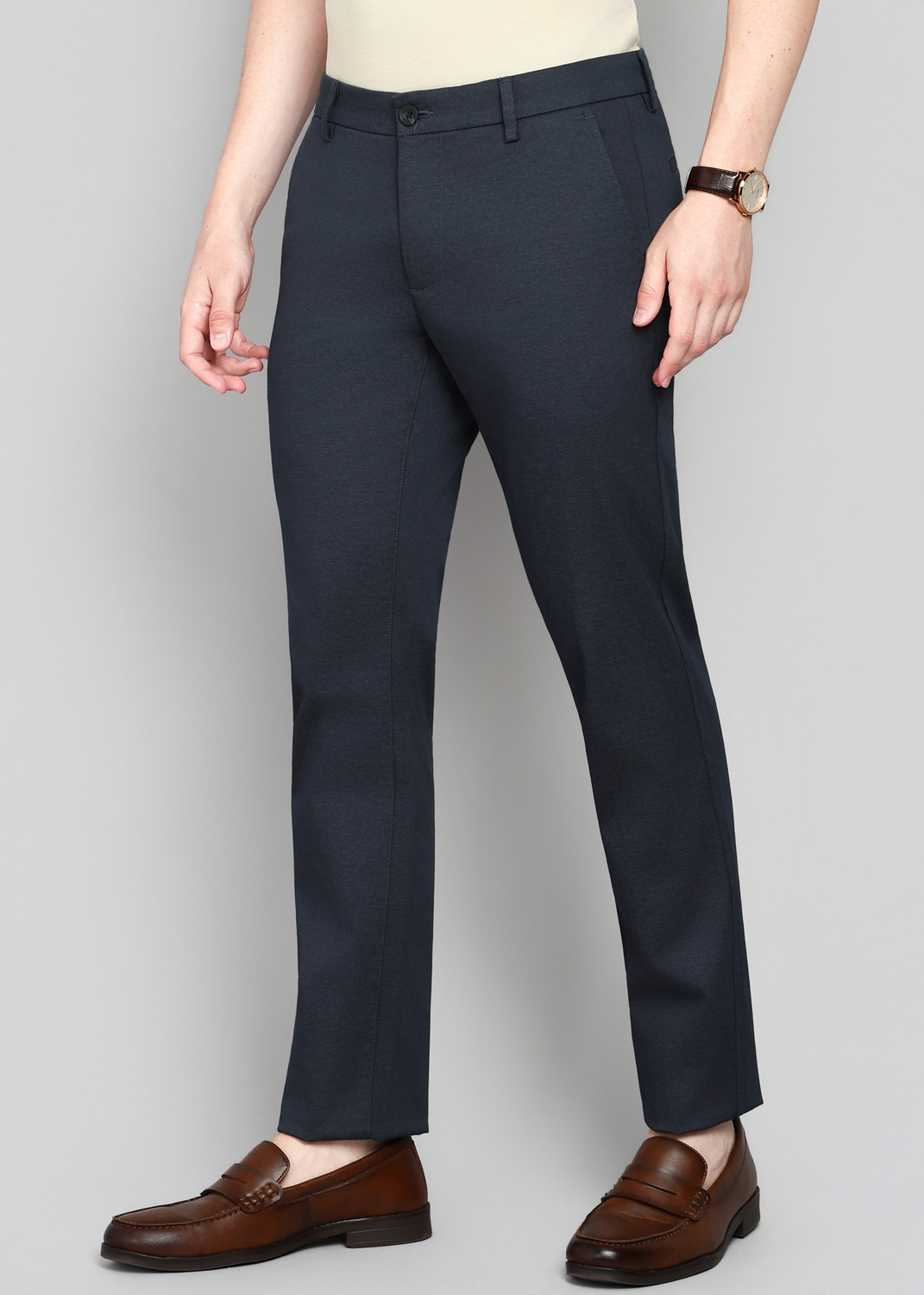 Image of Arrow Sport Slim Fit Men Blue Trousers
