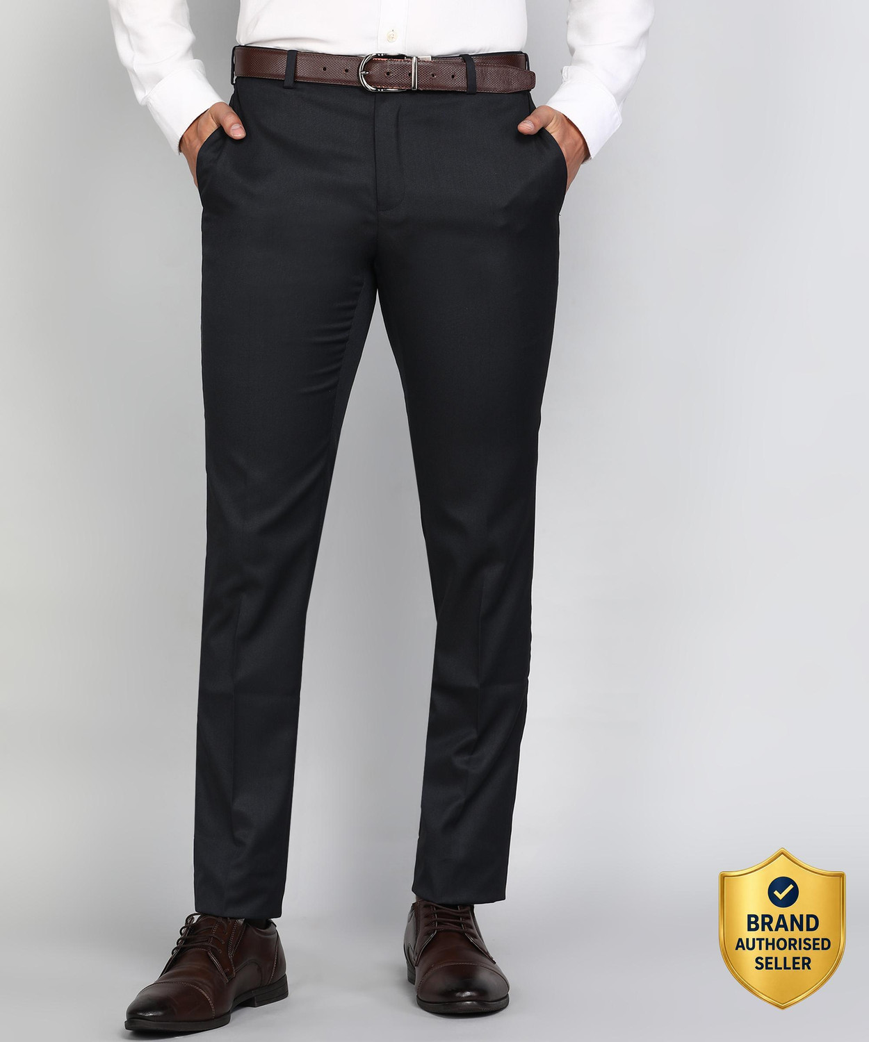 Image of Raymond Slim Fit Men Dark Blue Trousers