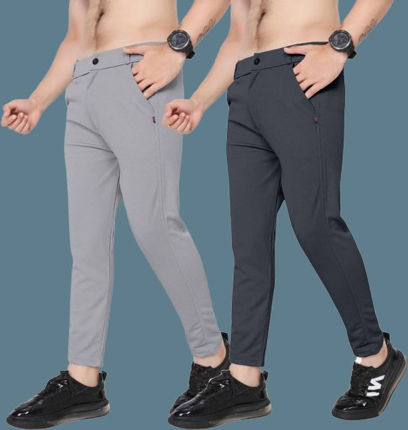 AVYRA Slim Fit Men Black, Grey Trousers