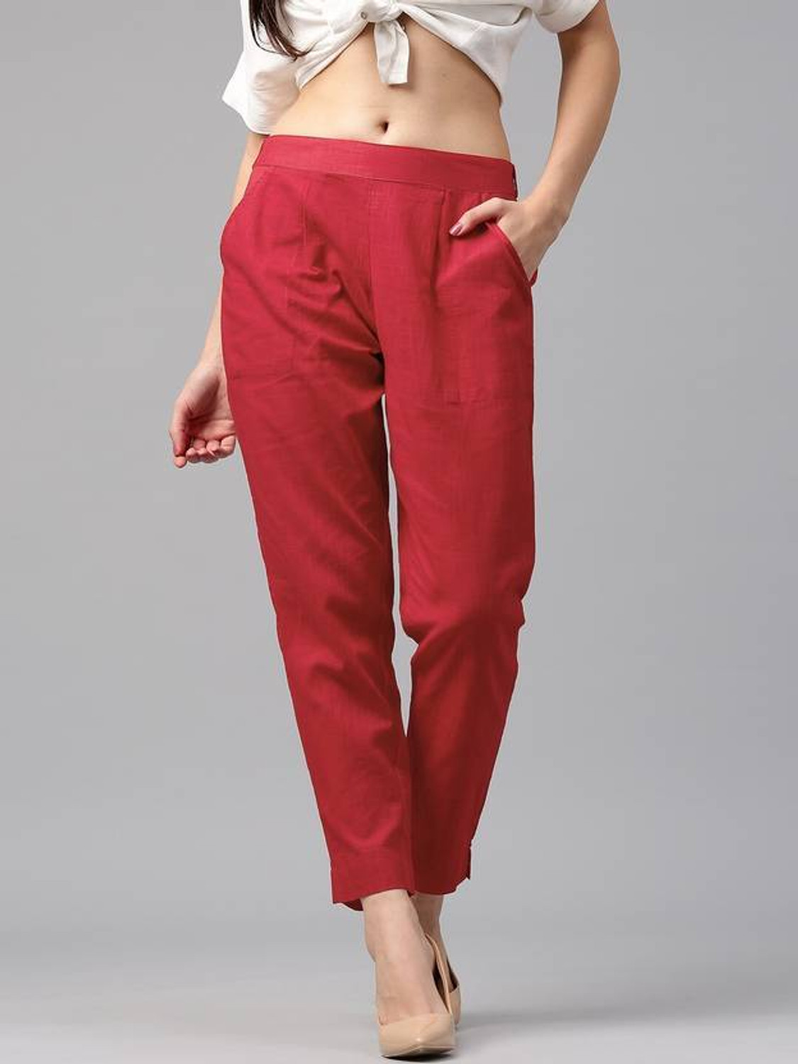 Image of MODACasa Regular Fit Women Black, Red Trousers