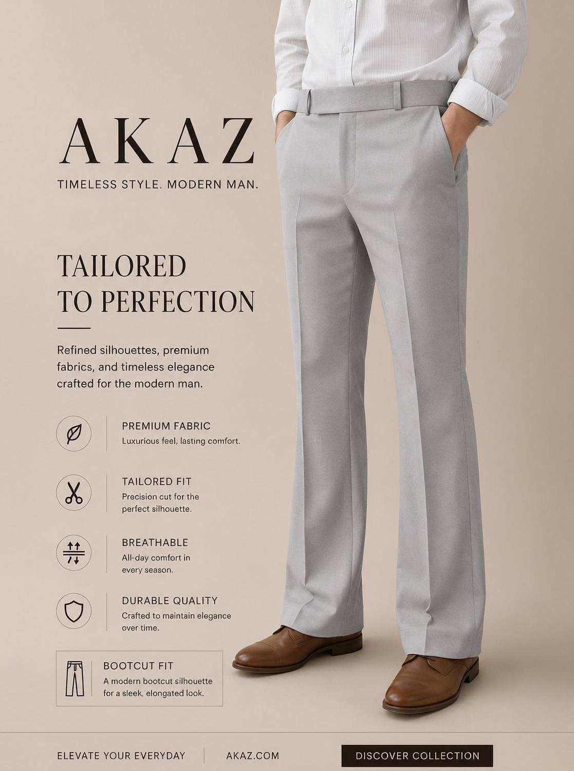 AKAZ Flared Men Silver Trousers