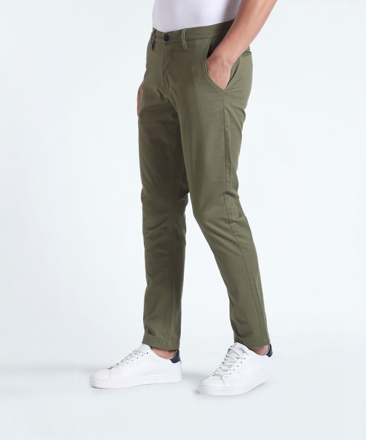 Image of FLYING MACHINE Slim Fit Men Green Trousers