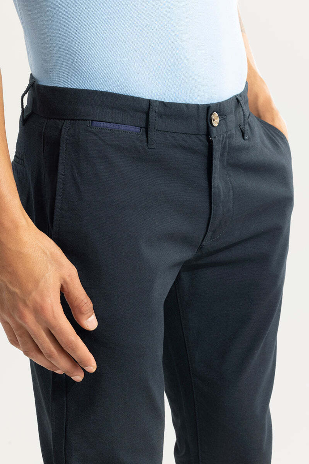 Image of Snitch Slim Fit Men Dark Blue Trousers