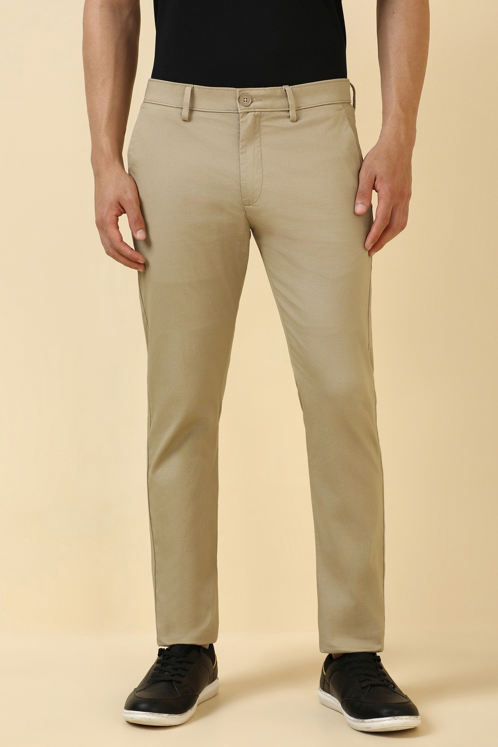 Image of Allen Solly Slim Fit Men Beige Trousers