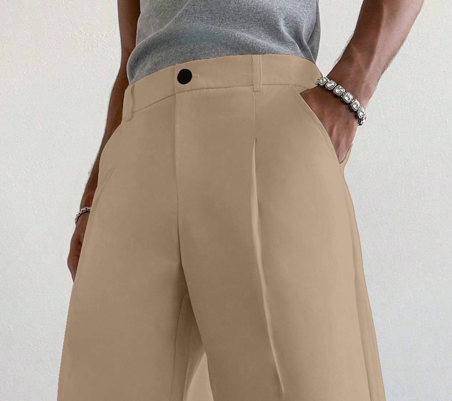 Klossy Loose Fit Men Beige Trousers - Image 5