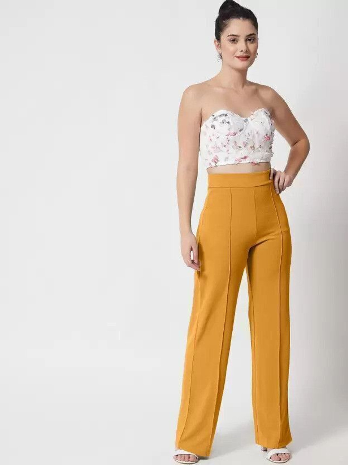 Image of OOWL Regular Fit Women Yellow Trousers