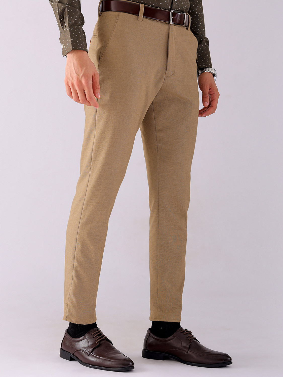 Image of The Indian Garage Co. Slim Fit Men Beige Trousers
