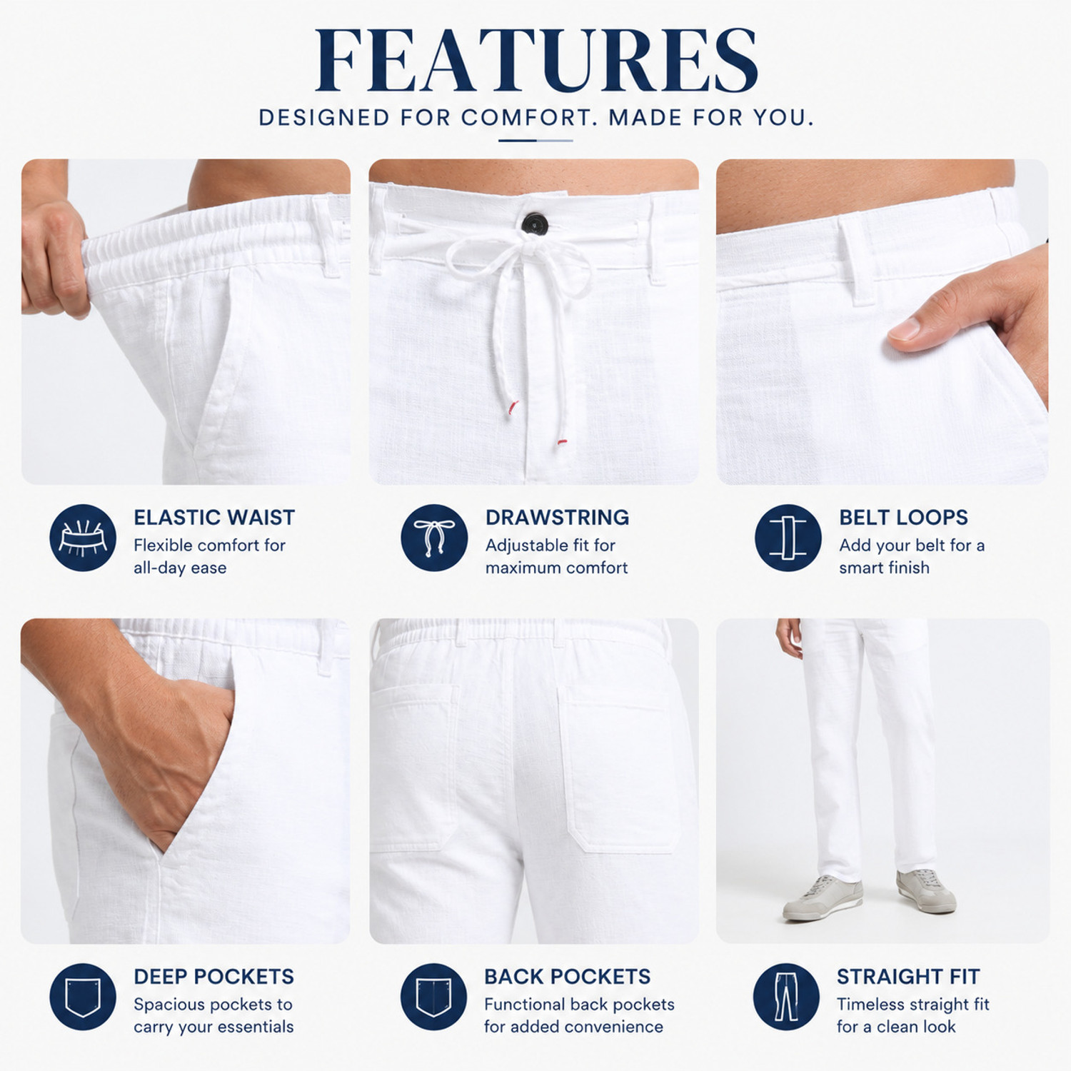 Image of WHISQ Straight Fit Men White Trousers