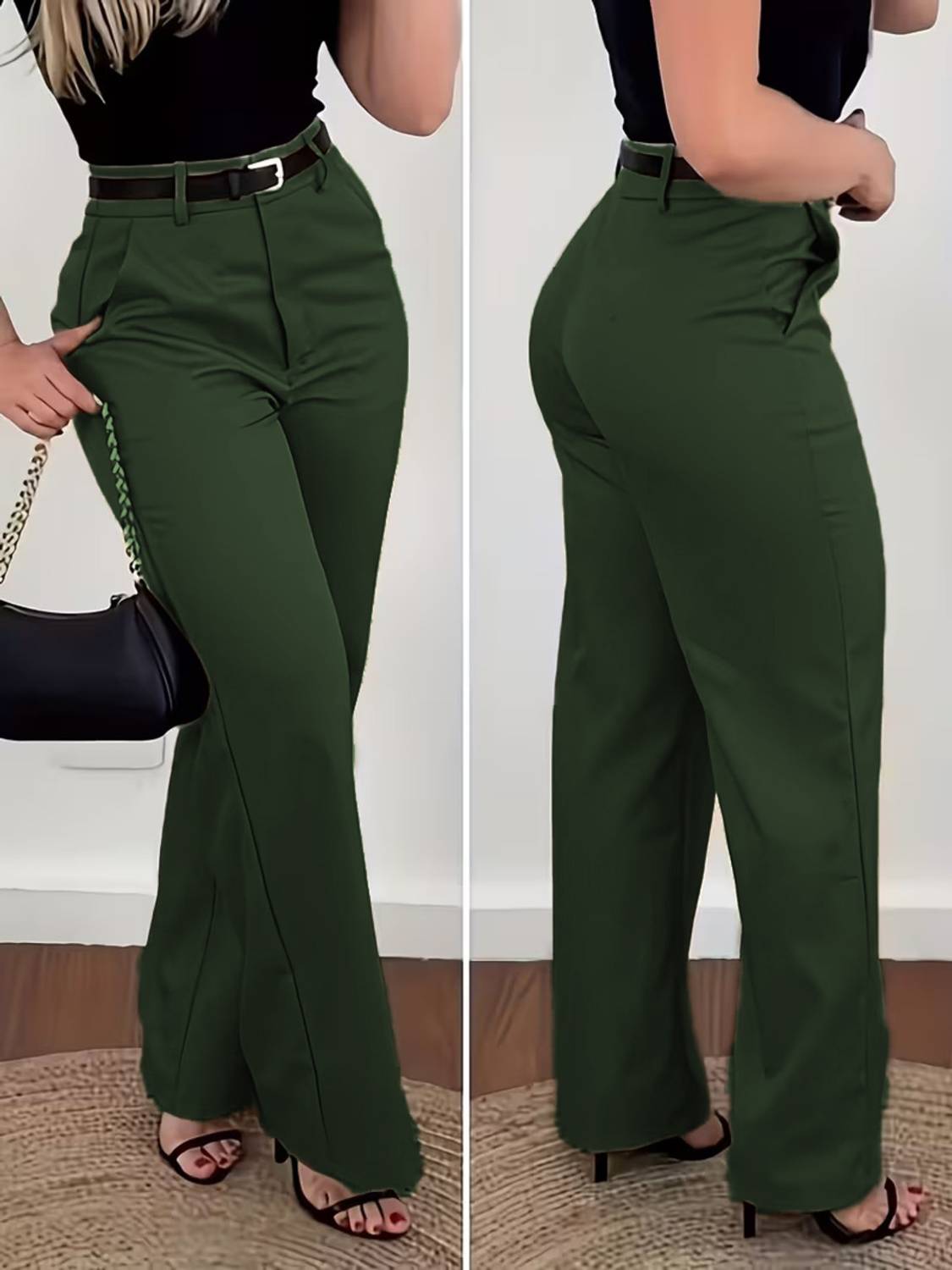 BlueKart Flared, Loose Fit Women Dark Green Trousers