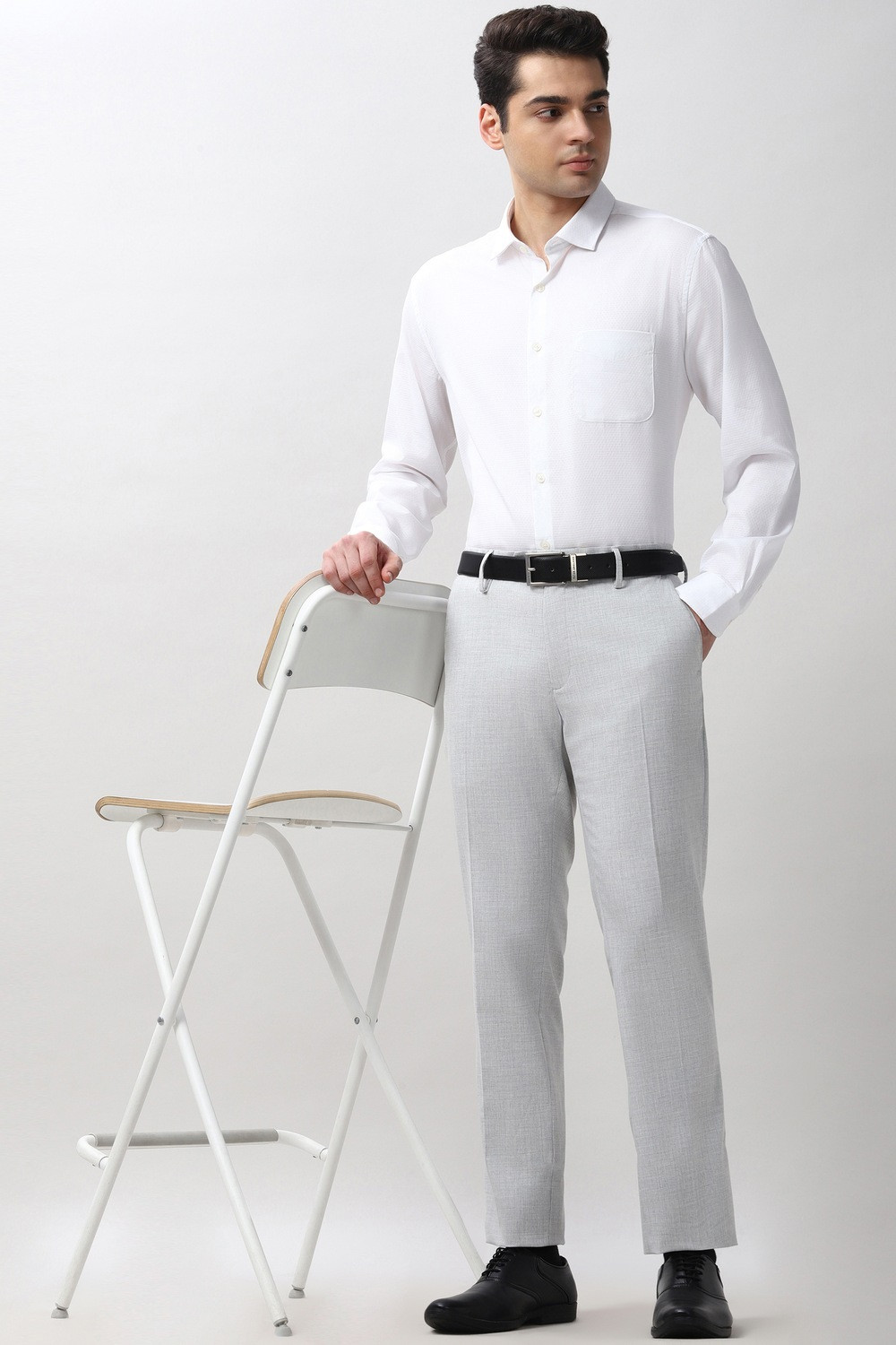 Image of PETER ENGLAND Slim Fit Men Grey Trousers