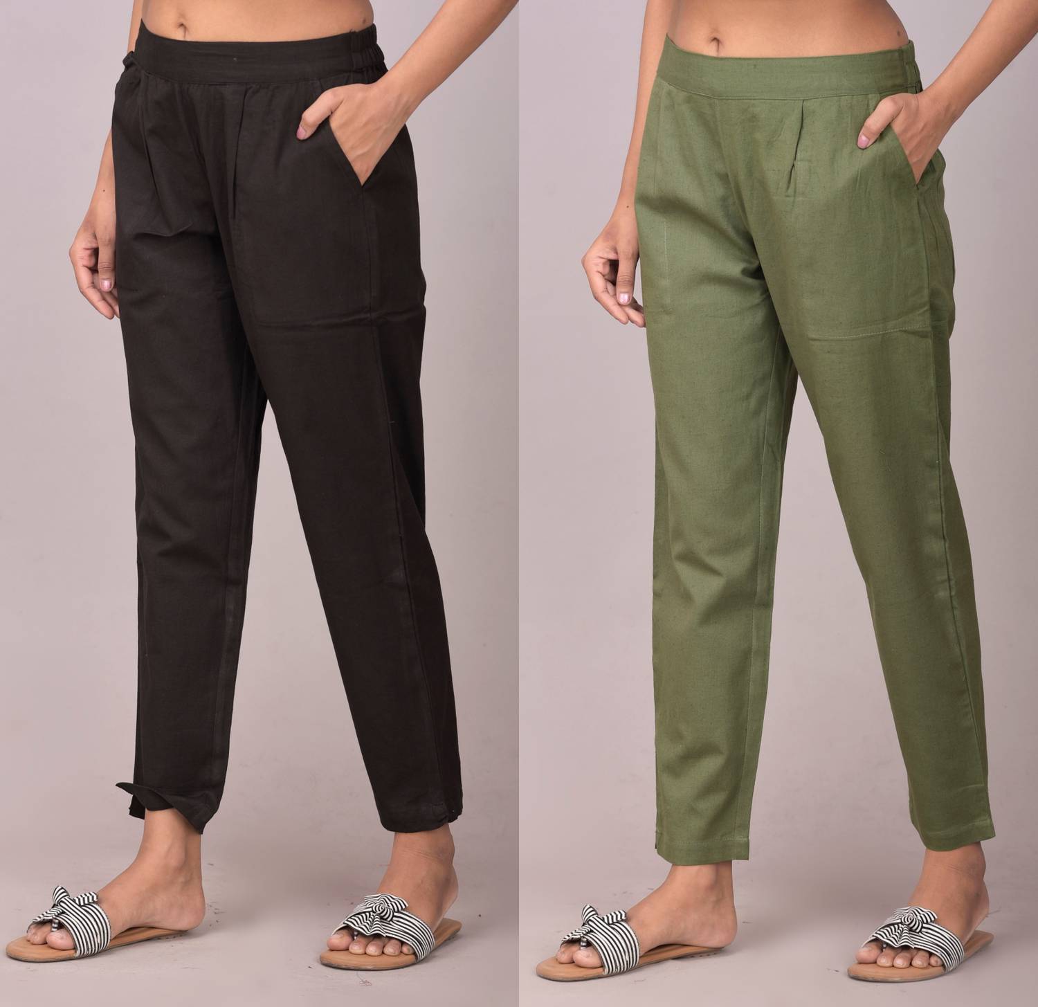 Tanusiya Regular Fit Women Black, Green Trousers