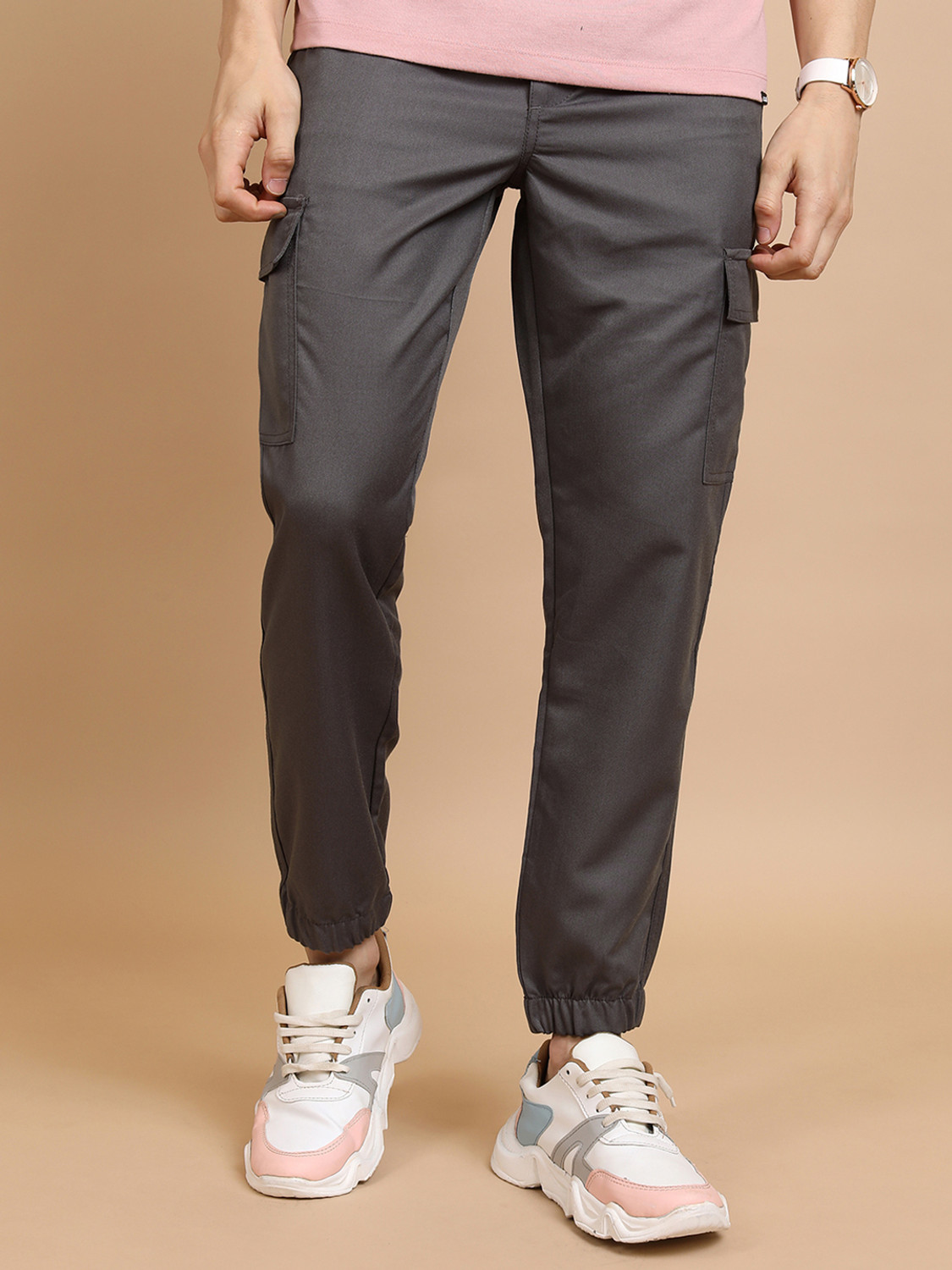 Image of HIGHLANDER Regular Fit Men Grey Trousers